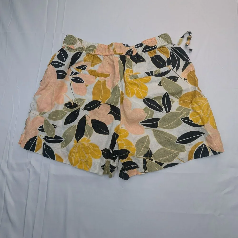 Rachel Zoe Women's 100% linen Elastic Waist Pocket Shorts Coastal Leave Design M - Picture 3 of 8